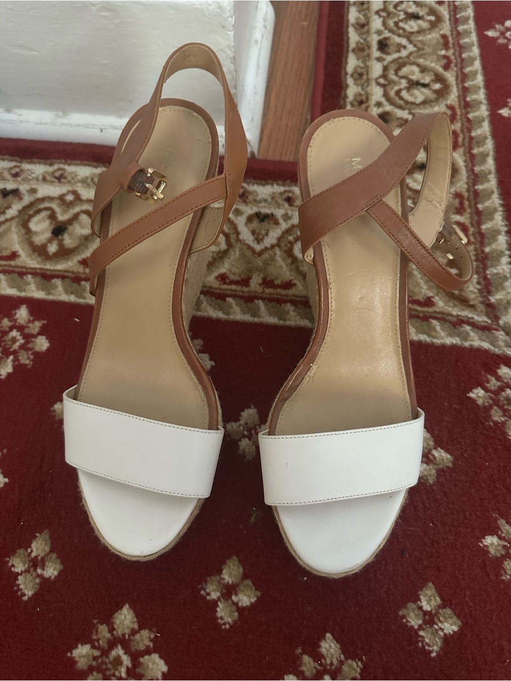 Michael Kors Neutral White and Tan Cross-Strap Slingback Heels